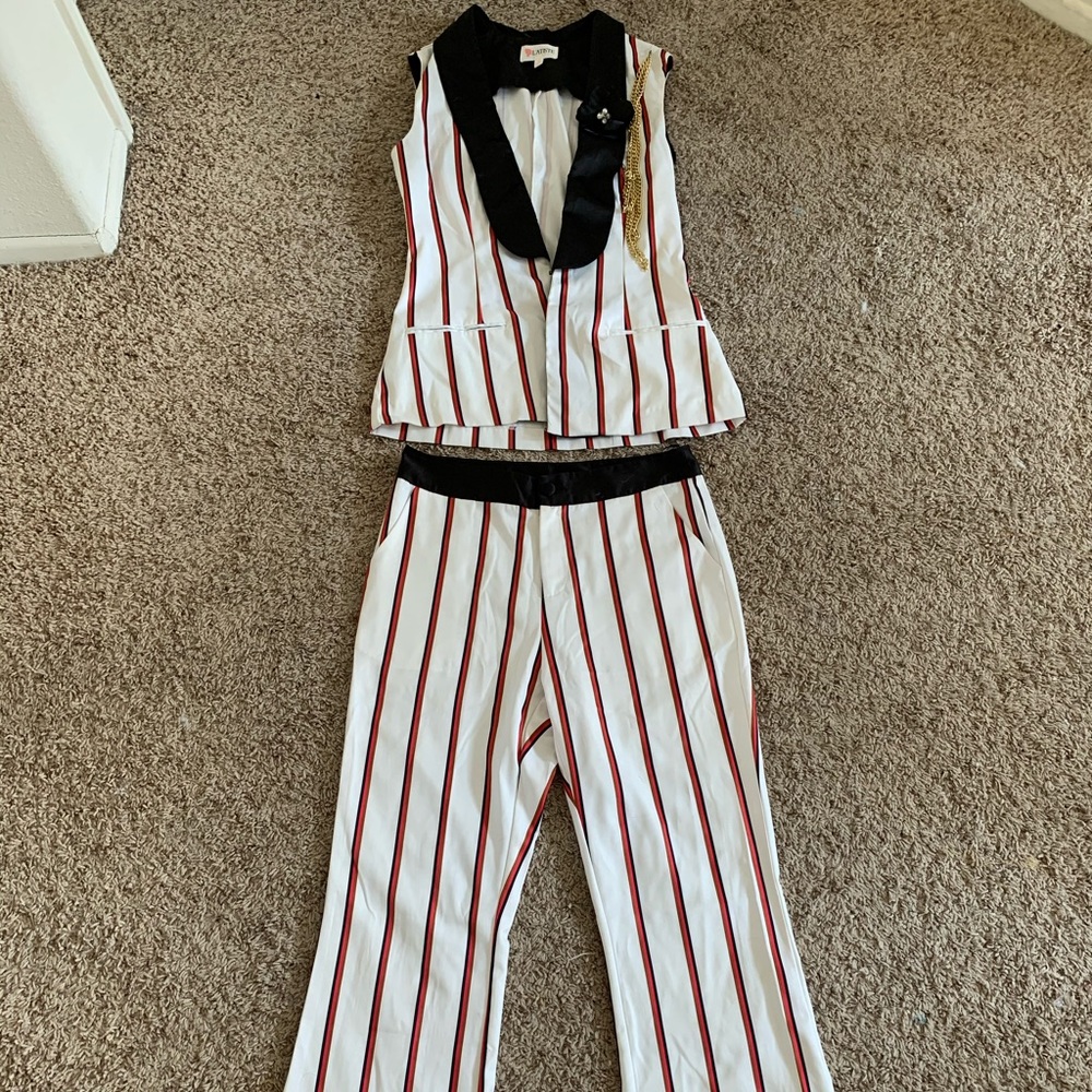 Two piece vertical stripe white suit